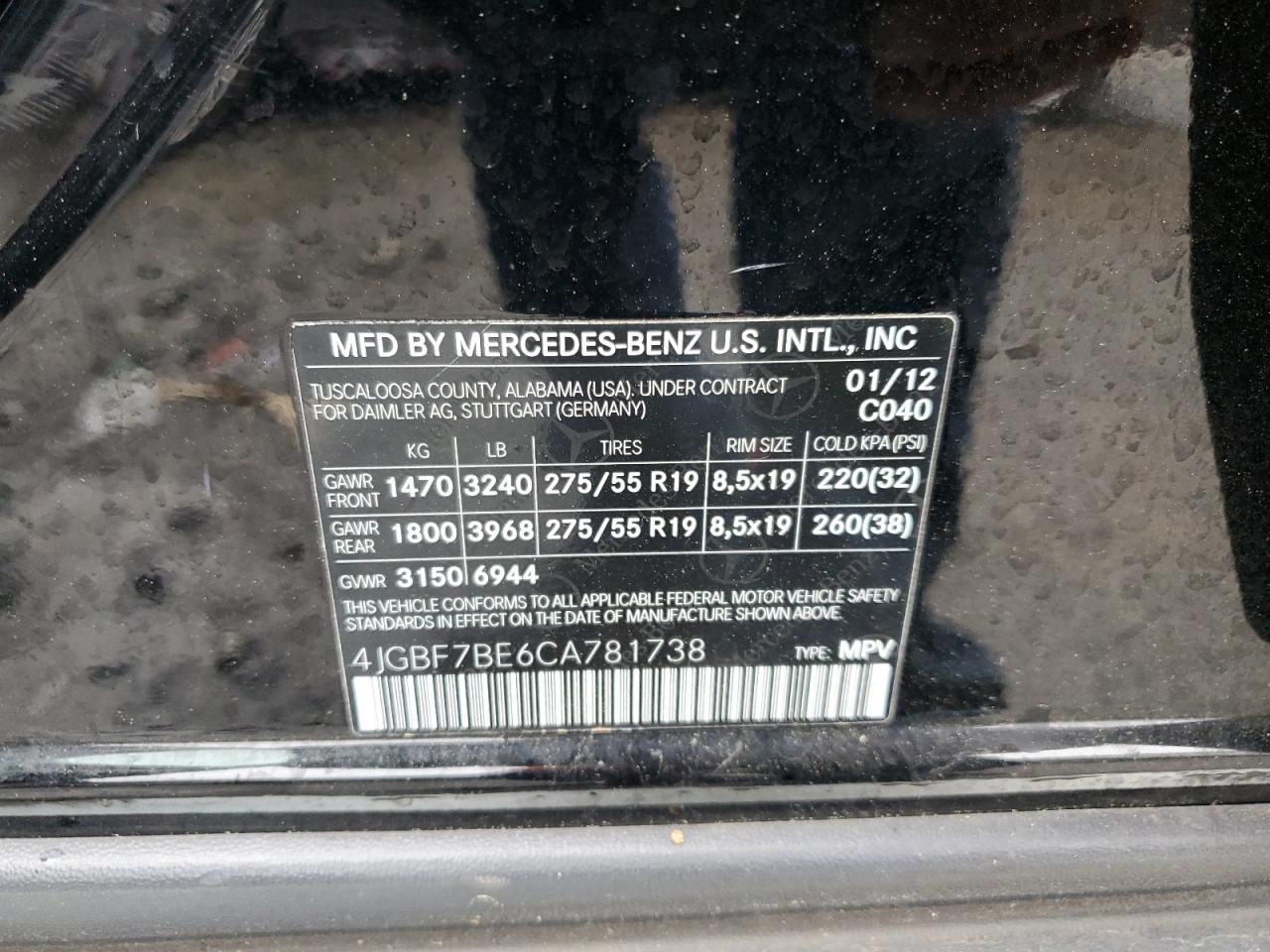 2012 Mercedes-Benz Gl 450 4Matic VIN: 4JGBF7BE6CA781738 Lot: 56375455