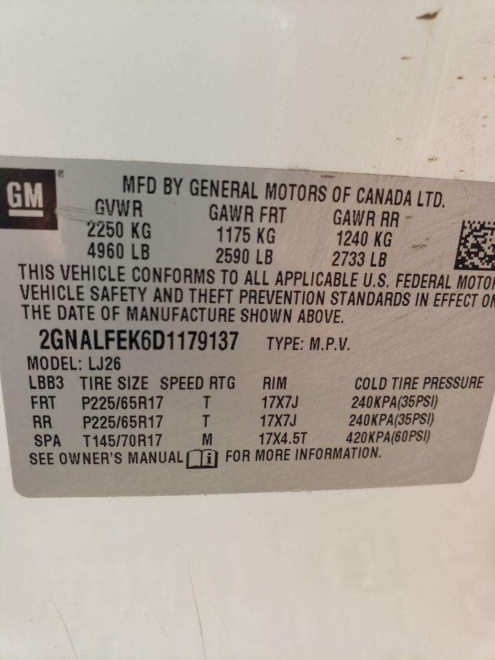 2013 Chevrolet Equinox Ltz VIN: 2GNALFEK6D1179137 Lot: 56837525