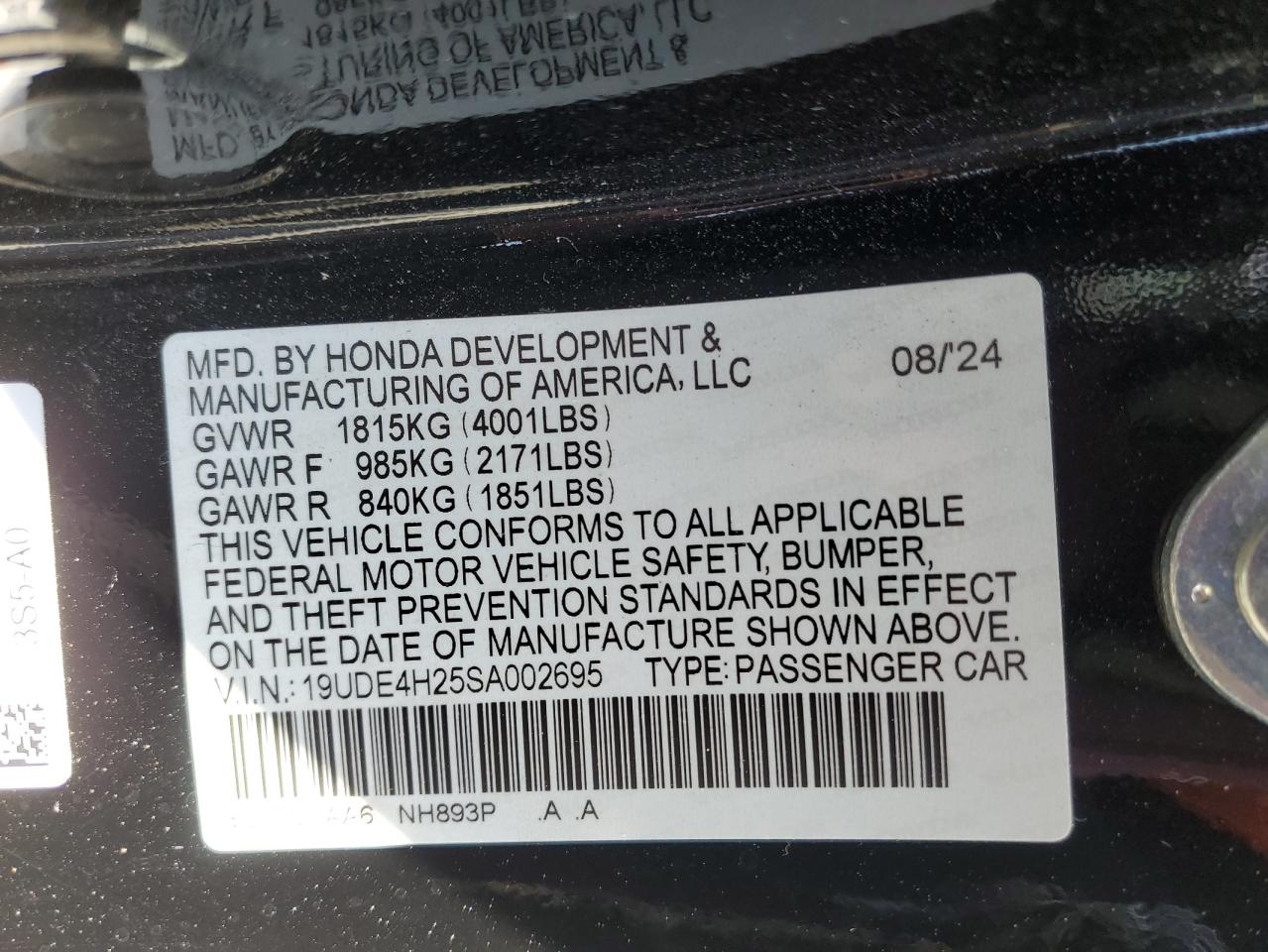 2025 Acura Integra VIN: 19UDE4H25SA002695 Lot: 55989955
