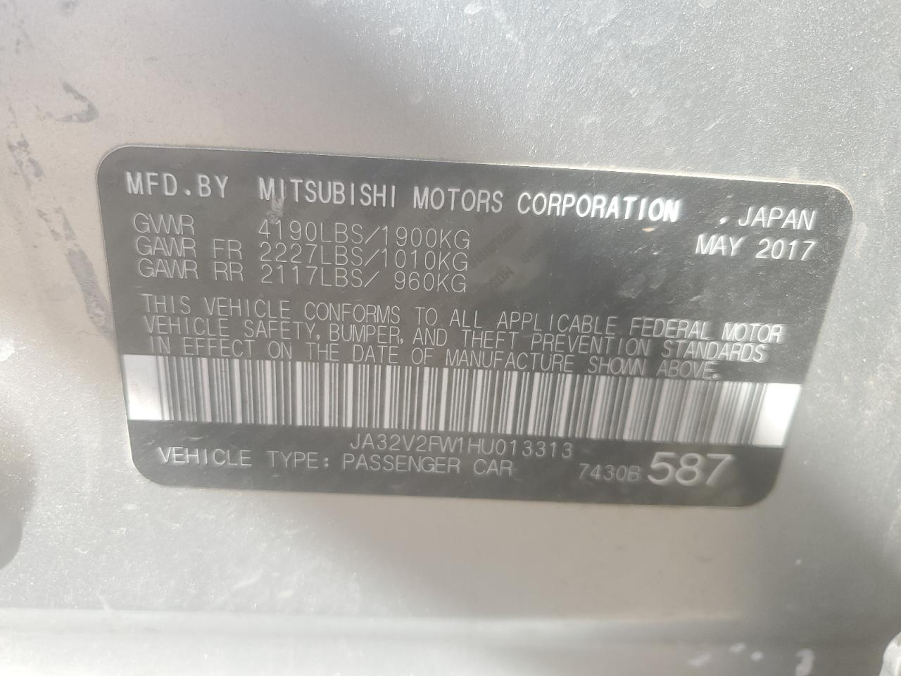 2017 Mitsubishi Lancer Es VIN: JA32V2FW1HU013313 Lot: 56649275