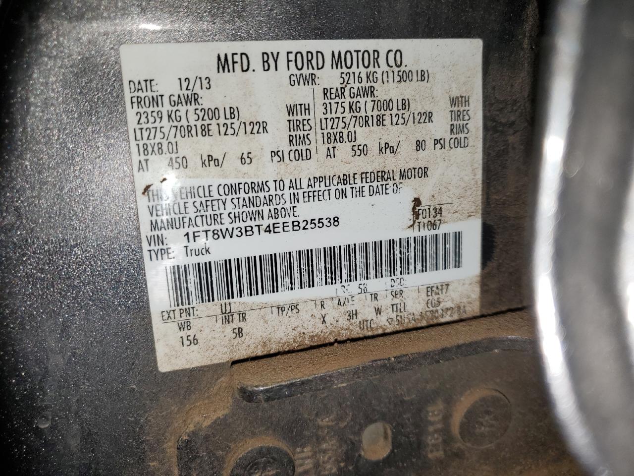 2014 Ford F350 Super Duty VIN: 1FT8W3BT4EEB25538 Lot: 57512645