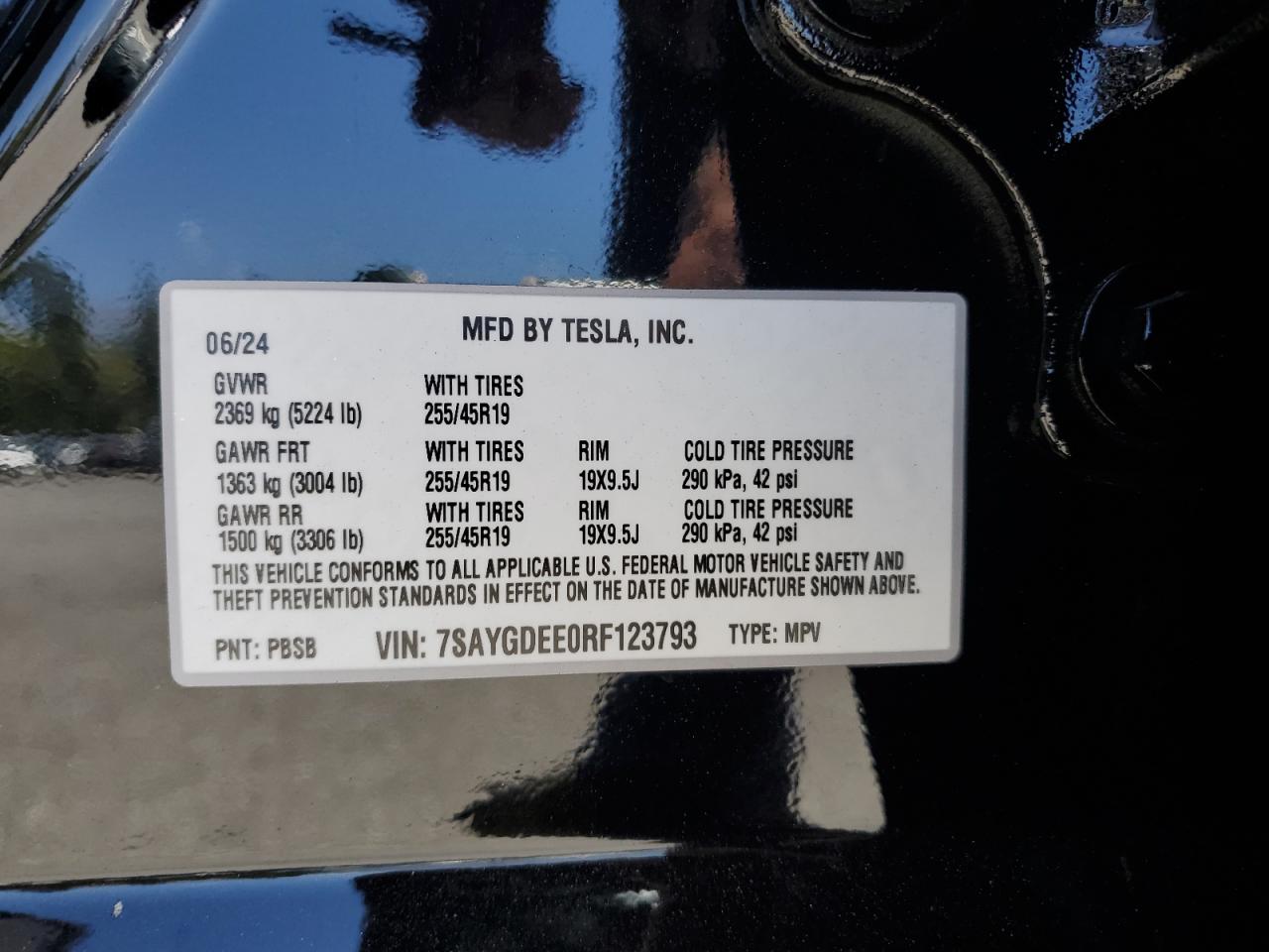 2024 Tesla Model Y VIN: 7SAYGDEE0RF123793 Lot: 57177305
