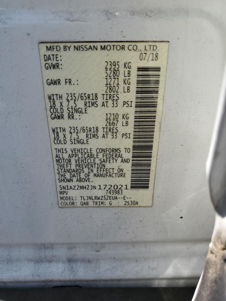2018 Nissan Murano S VIN: 5N1AZ2MH2JN172021 Lot: 57139955