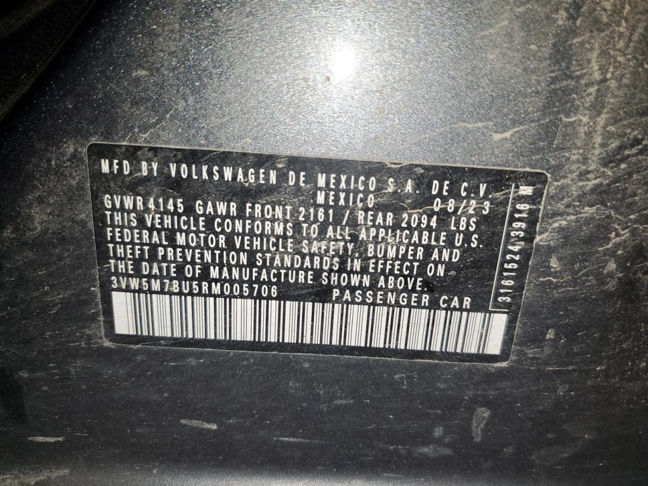 2024 Volkswagen Jetta S VIN: 3VW5M7BU5RM005706 Lot: 56824115