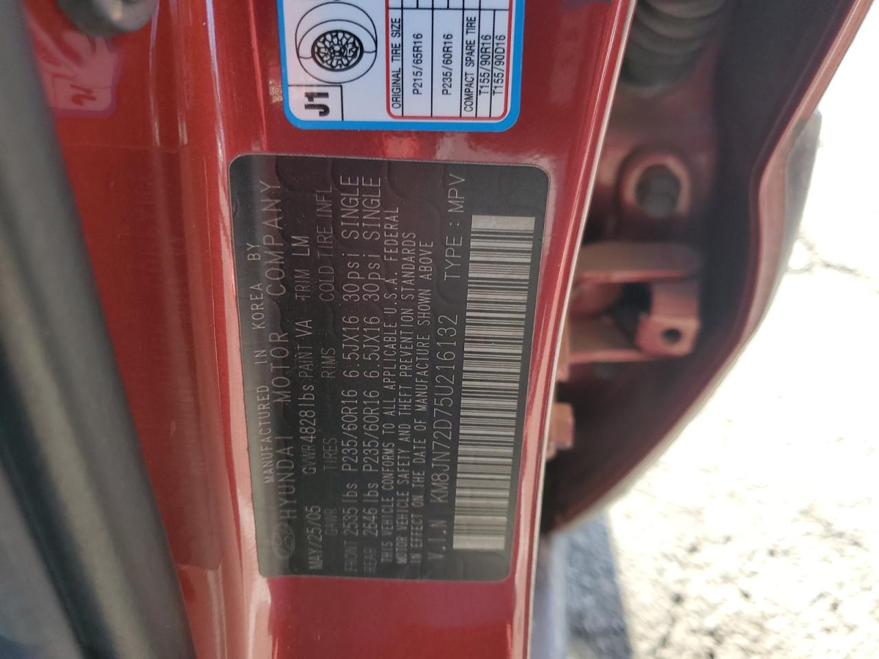 2005 Hyundai Tucson Gls VIN: KM8JN72D75U216132 Lot: 56588385