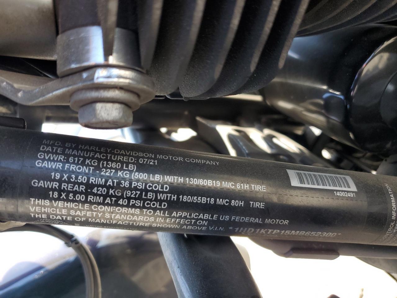 2021 Harley-Davidson Fltrxs VIN: 1HD1KTP15MB652300 Lot: 56248715