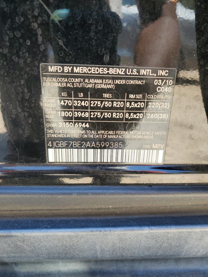 2010 Mercedes-Benz Gl 450 4Matic VIN: 4JGBF7BE2AA599385 Lot: 55153585
