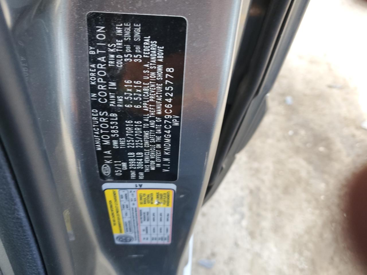2012 Kia Sedona Lx VIN: KNDMG4C79C6425778 Lot: 58337735