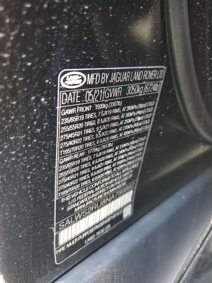 2022 Land Rover Range Rover Sport Hst VIN: SALWS2RU8NA799882 Lot: 58923705