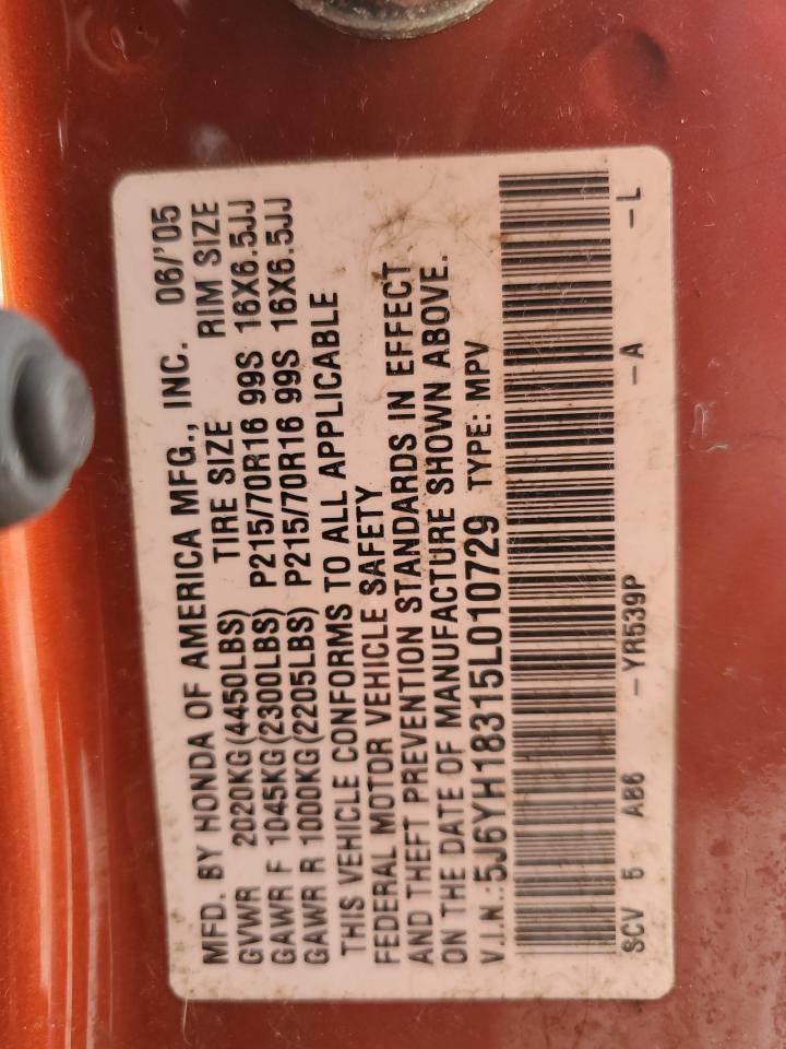 2005 Honda Element Lx VIN: 5J6YH18315L010729 Lot: 56801275