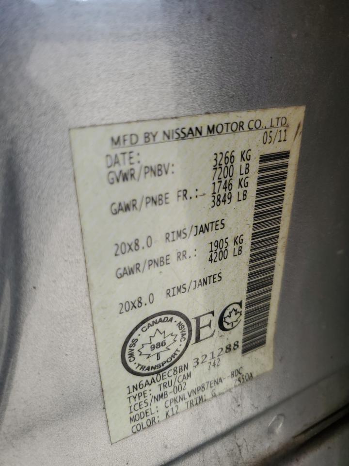 2011 Nissan Titan S VIN: 1N6AA0EC8BN321288 Lot: 56350425