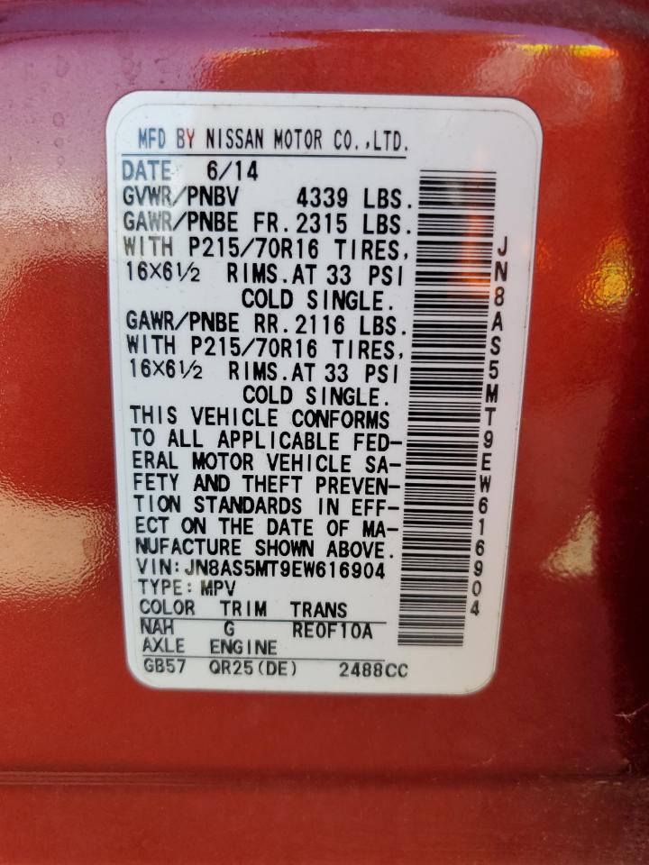 2014 Nissan Rogue Select S VIN: JN8AS5MT9EW616904 Lot: 56930675