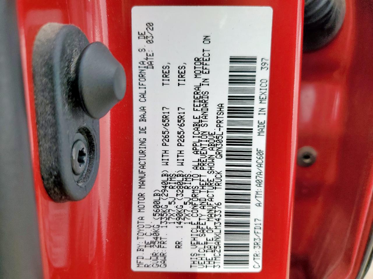 2020 Toyota Tacoma Double Cab VIN: 3TMCZ5ANXLM343376 Lot: 56505515