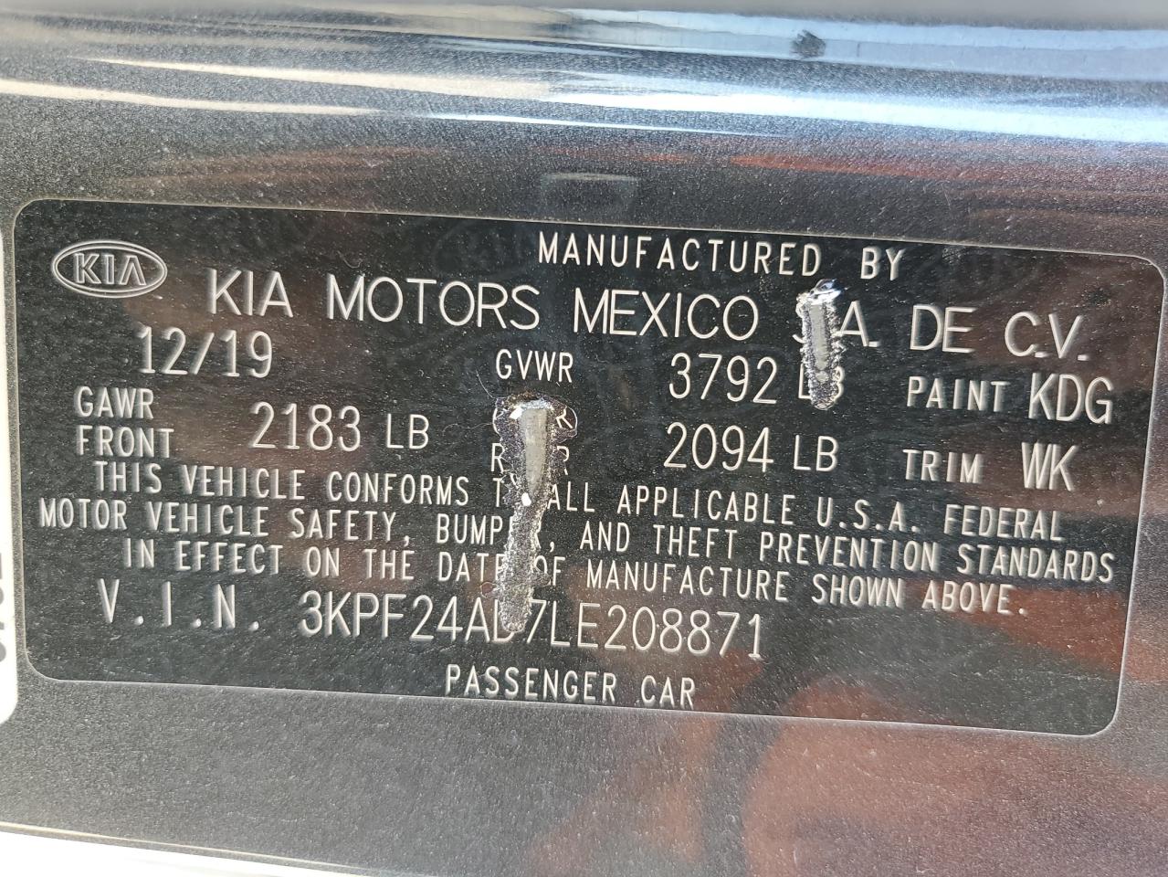2020 Kia Forte Fe VIN: 3KPF24AD7LE208871 Lot: 56951605