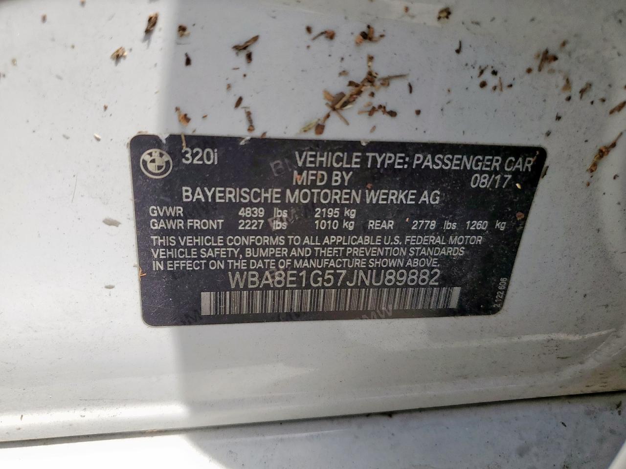 2018 BMW 320 I VIN: WBA8E1G57JNU89882 Lot: 57174675