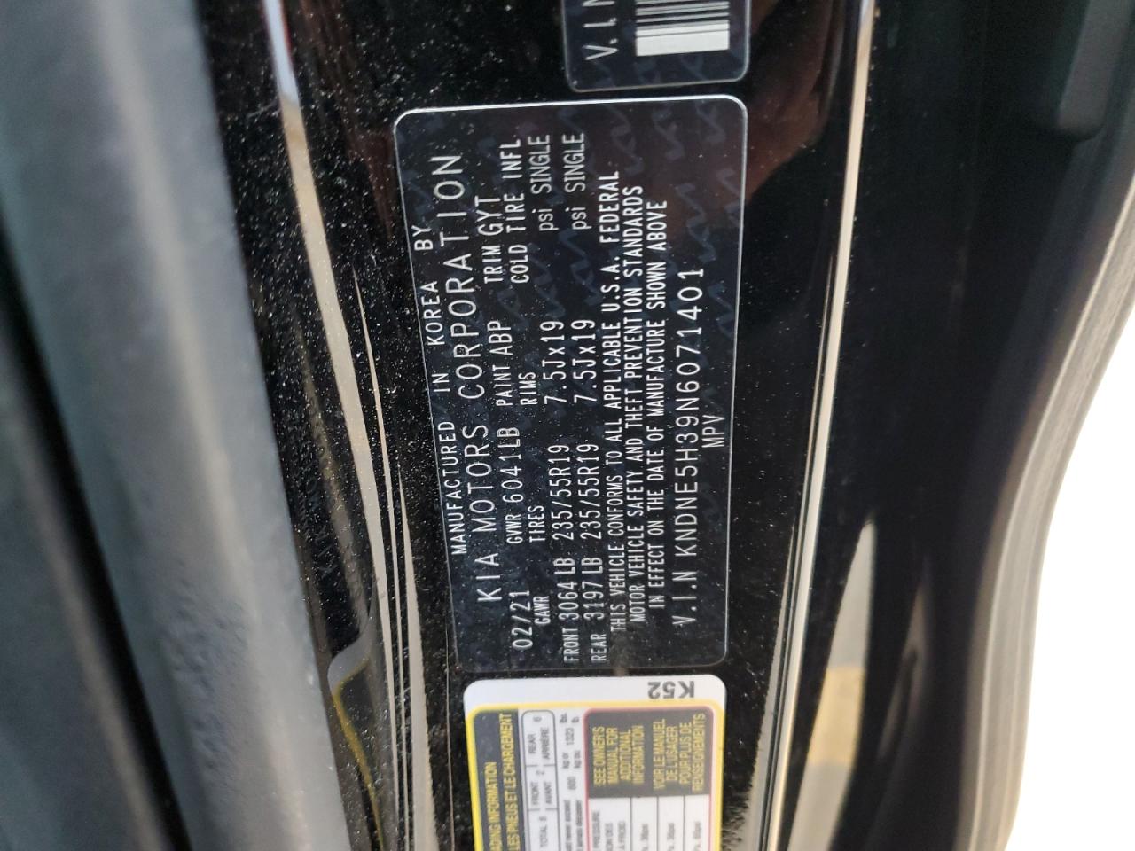 2022 Kia Carnival Sx Prestige VIN: KNDNE5H39N6071401 Lot: 58184995