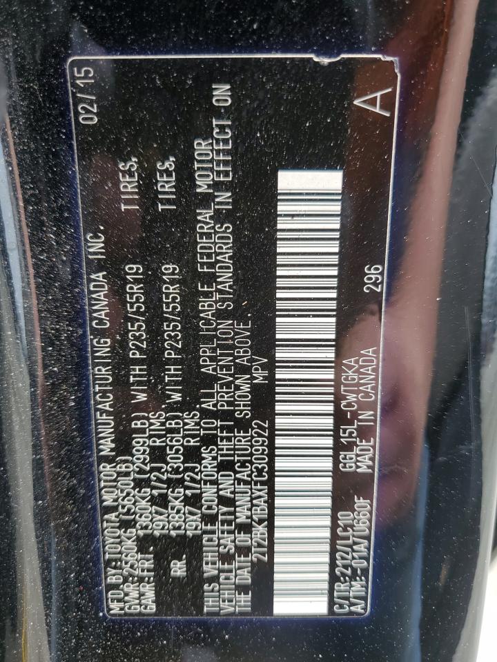 2015 Lexus Rx 350 Base VIN: 2T2BK1BAXFC309922 Lot: 57360725