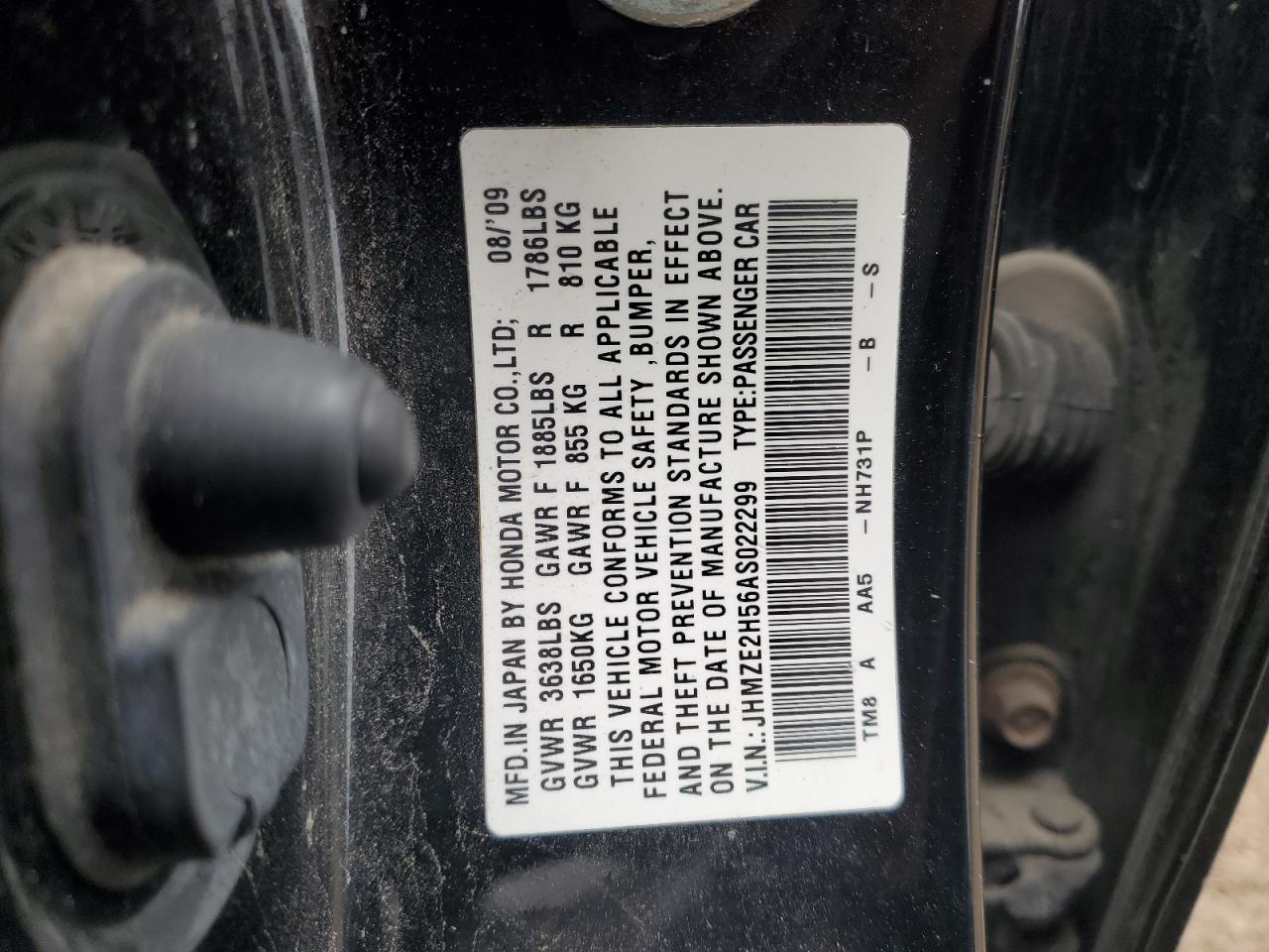 2010 Honda Insight Lx VIN: JHMZE2H56AS022299 Lot: 54872215