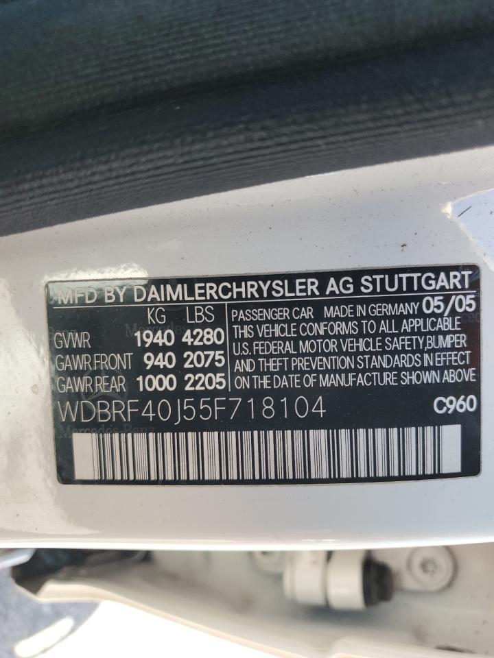 2005 Mercedes-Benz C 230K Sport Sedan VIN: WDBRF40J55F718104 Lot: 55653085