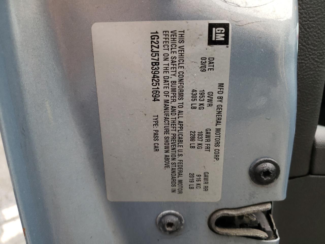 2009 Pontiac G6 VIN: 1G2ZJ57B394251694 Lot: 56733065