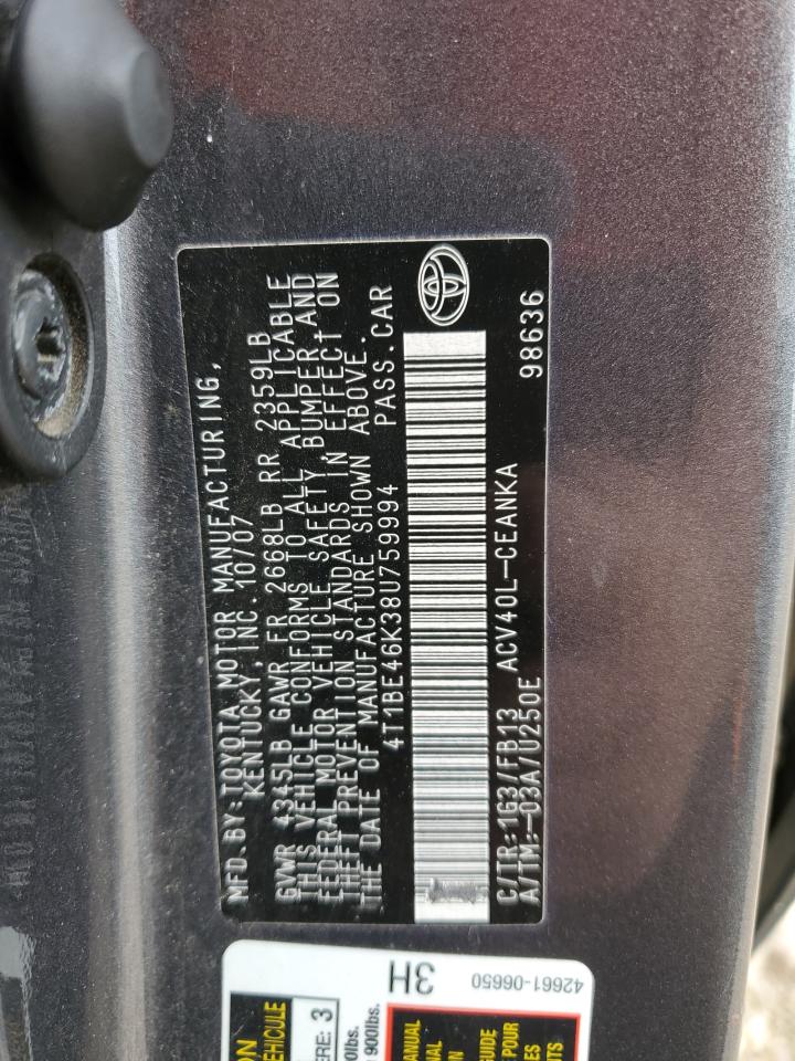 2008 Toyota Camry Ce VIN: 4T1BE46K38U759994 Lot: 57152945