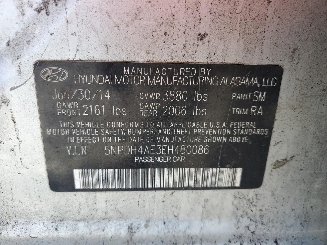 2014 Hyundai Elantra Se VIN: 5NPDH4AE3EH480086 Lot: 56955475