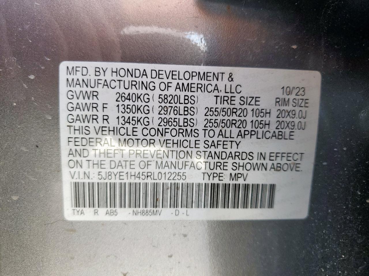 2024 Acura Mdx Technology VIN: 5J8YE1H45RL012255 Lot: 56219695
