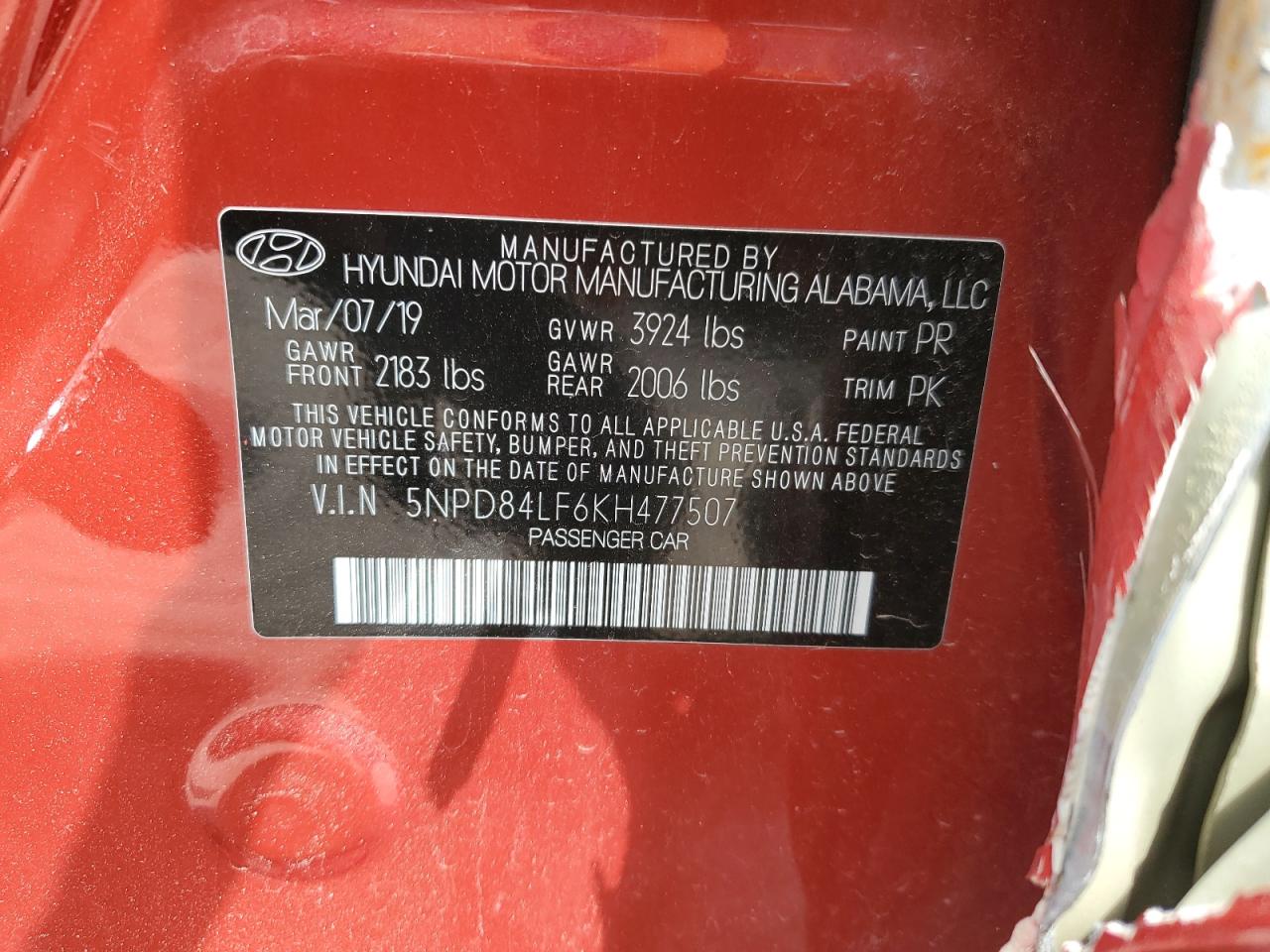 2019 Hyundai Elantra Sel VIN: 5NPD84LF6KH477507 Lot: 56975035