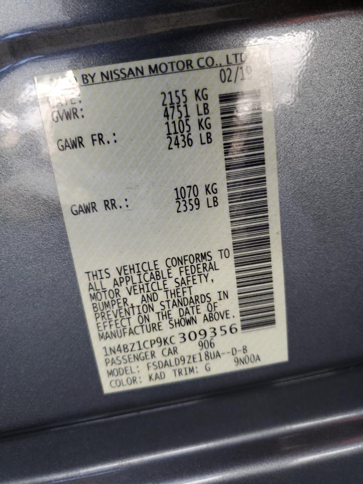 2019 Nissan Leaf S Plus VIN: 1N4BZ1CP9KC309356 Lot: 57512235