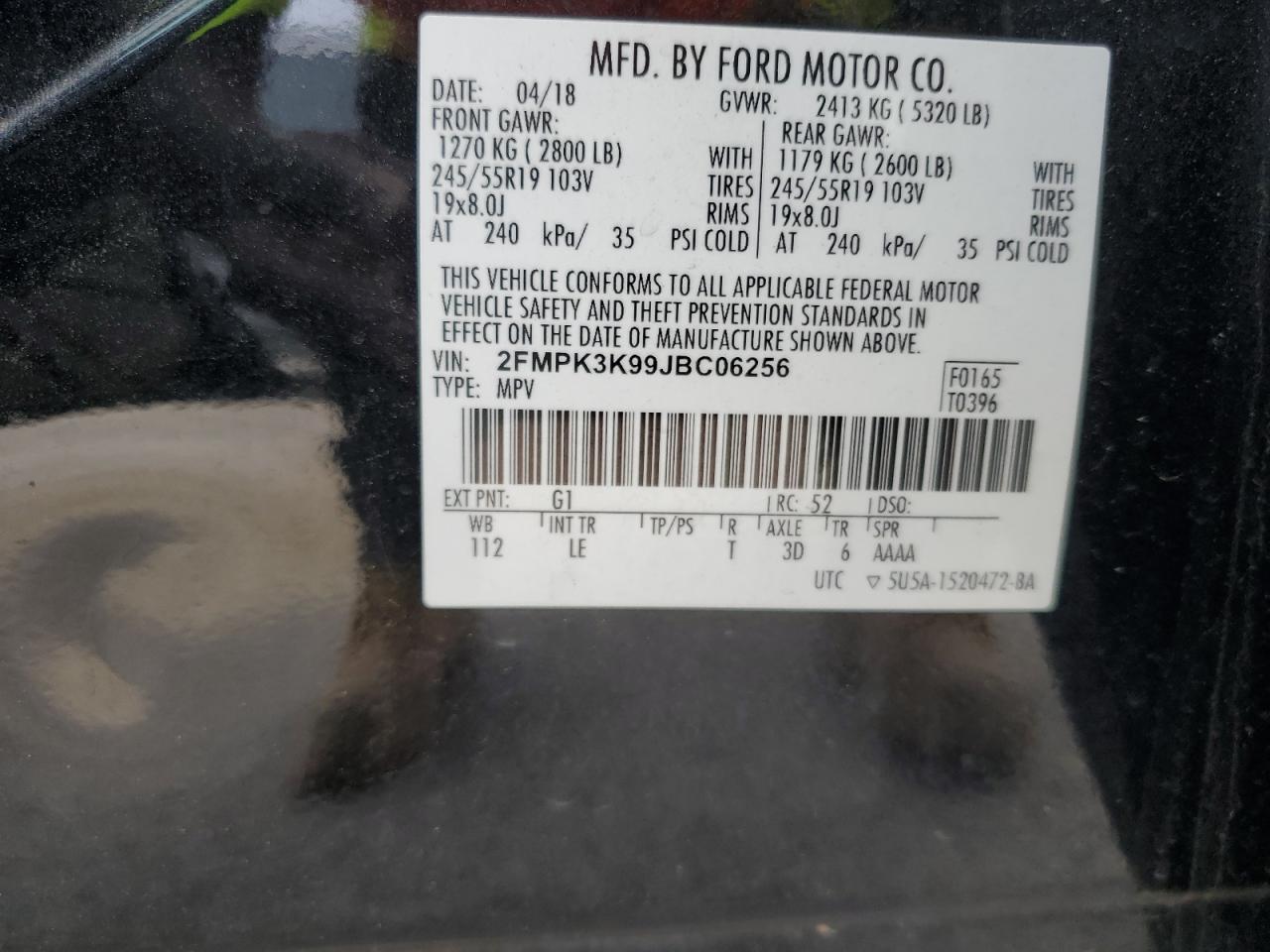 2018 Ford Edge Titanium VIN: 2FMPK3K99JBC06256 Lot: 55291475