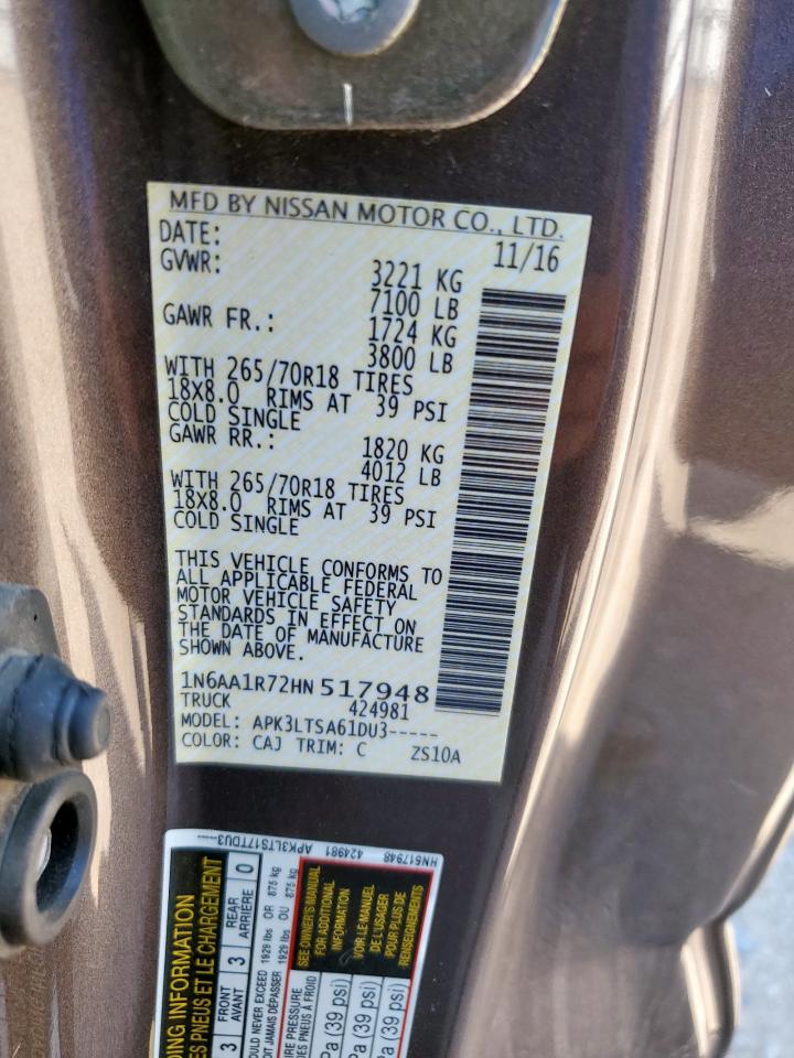 2017 Nissan Titan S VIN: 1N6AA1R72HN517948 Lot: 56751705