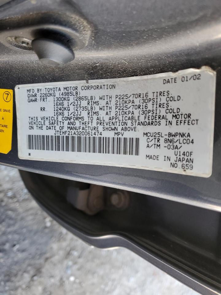2002 Toyota Highlander Limited VIN: JTEHF21A320061474 Lot: 55701315