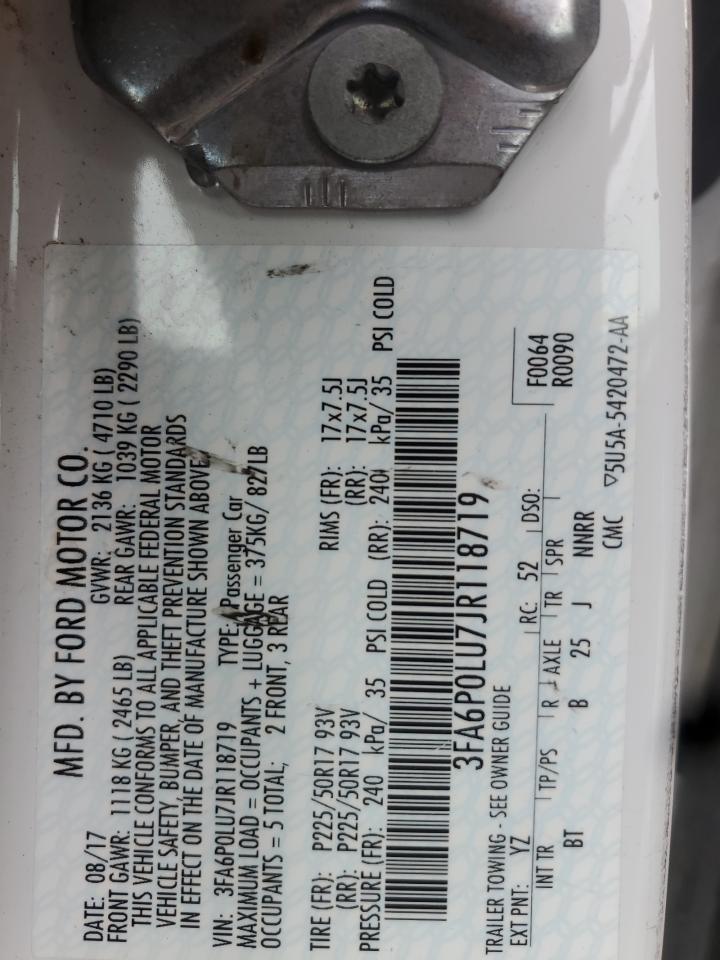 2018 Ford Fusion Se Hybrid VIN: 3FA6P0LU7JR118719 Lot: 54065845