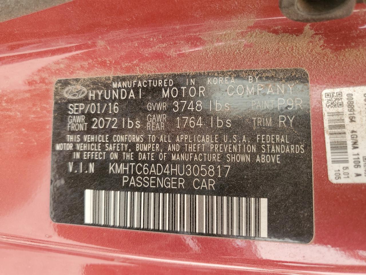 2017 Hyundai Veloster VIN: KMHTC6AD4HU305817 Lot: 56678495