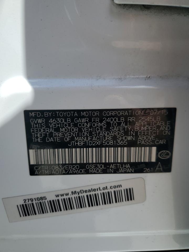 2015 Lexus Is 250 VIN: JTHBF1D2XF5081365 Lot: 56762605