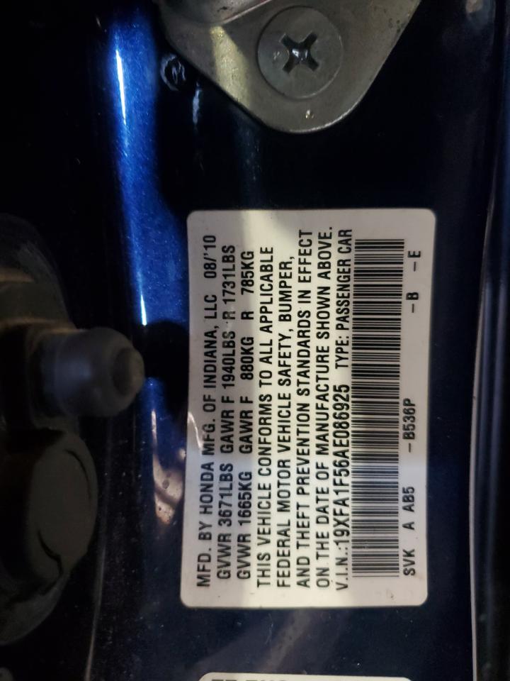2010 Honda Civic Lx VIN: 19XFA1F56AE086925 Lot: 57091705