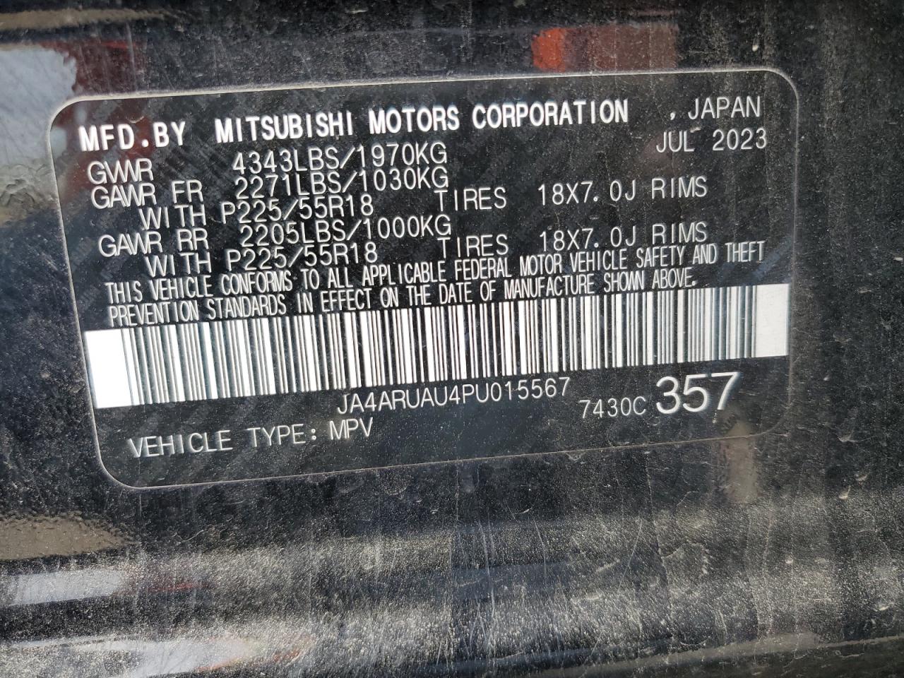 2023 Mitsubishi Outlander Sport S/Se VIN: JA4ARUAU4PU015567 Lot: 57254525