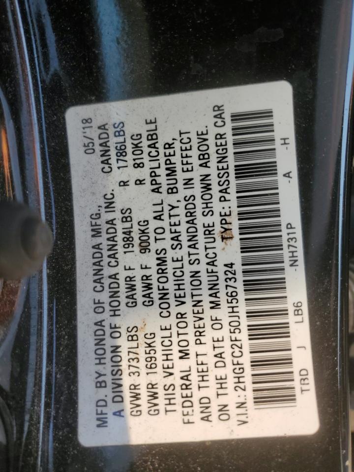 2018 Honda Civic Lx VIN: 2HGFC2F50JH567324 Lot: 57213195