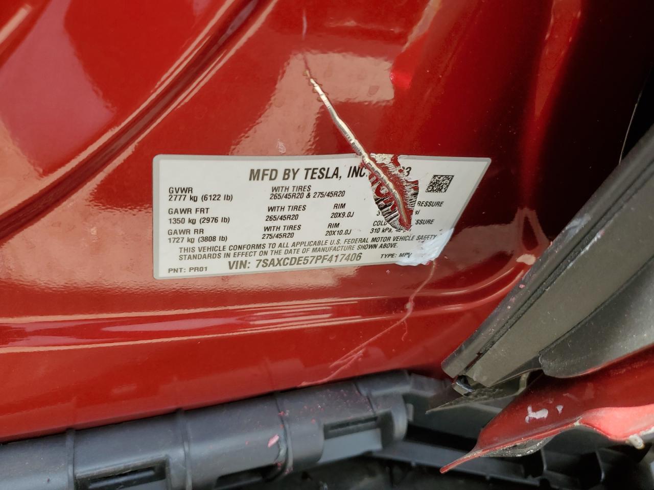 2023 Tesla Model X VIN: 7SAXCDE57PF417406 Lot: 52793505