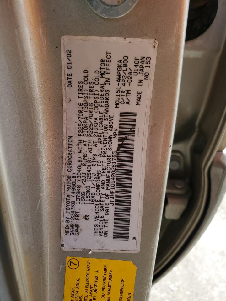 2002 Lexus Rx 300 VIN: JTJHF10U420261755 Lot: 55992045