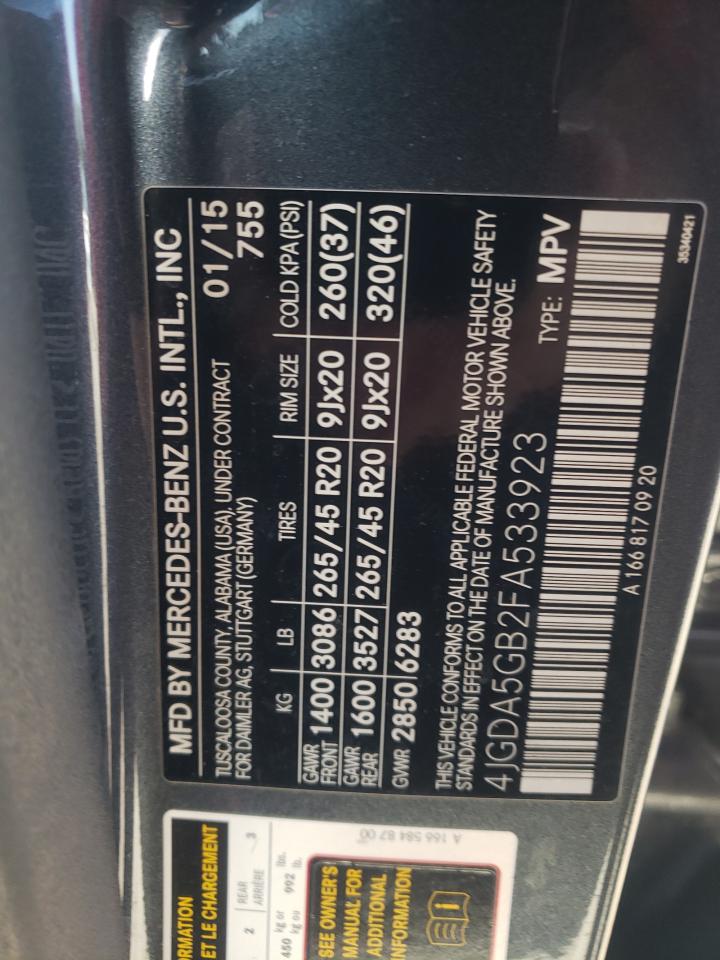2015 Mercedes-Benz Ml 400 4Matic VIN: 4JGDA5GB2FA533923 Lot: 56018015