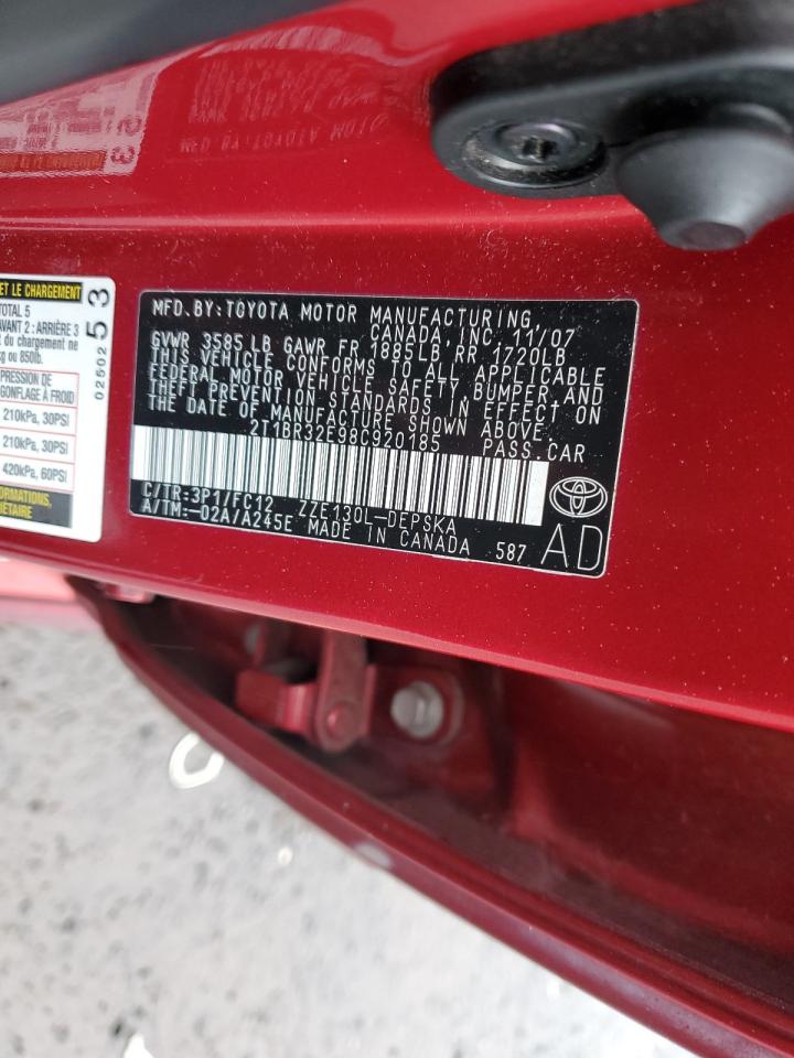 2008 Toyota Corolla Ce VIN: 2T1BR32E98C920185 Lot: 56367535