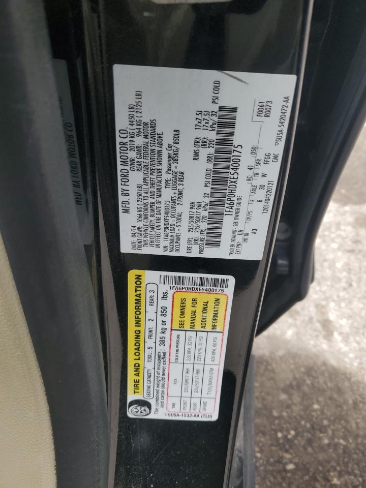 2014 Ford Fusion Se VIN: 1FA6P0HDXE5400175 Lot: 57037325