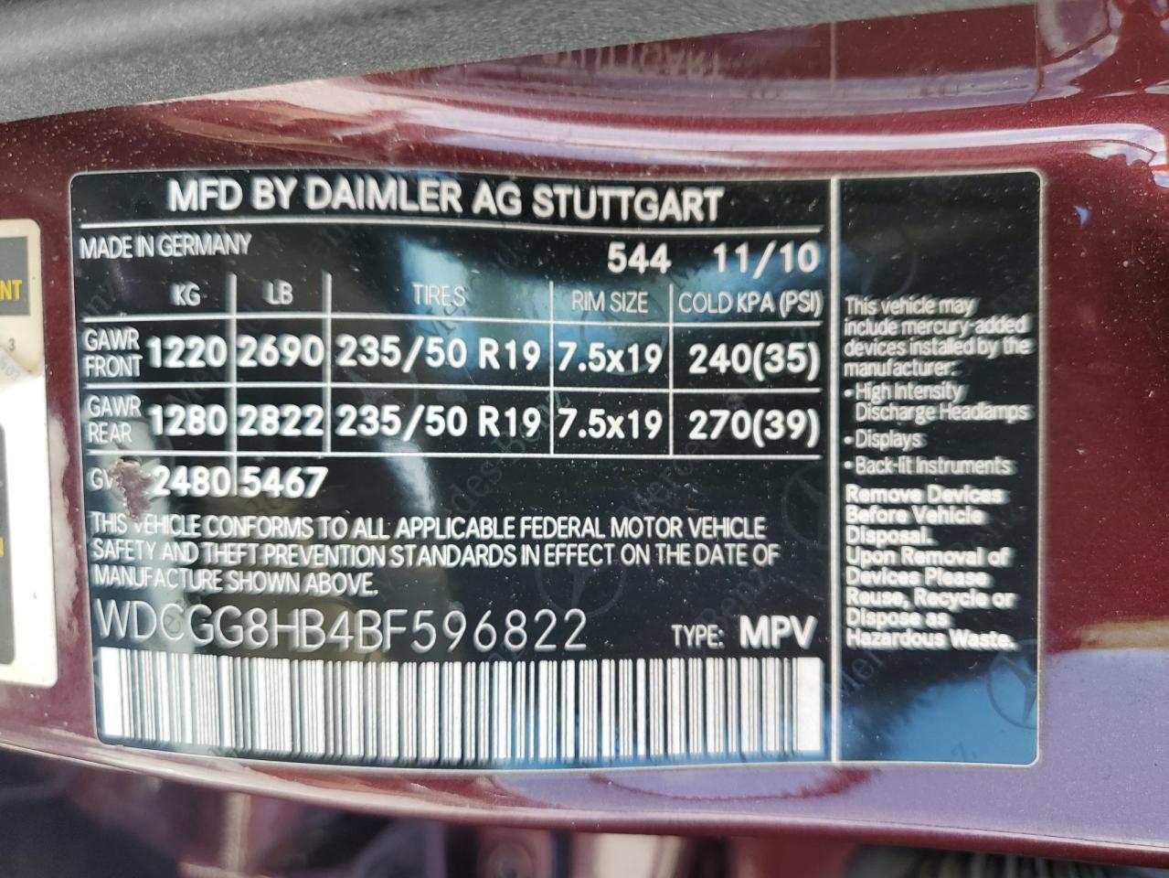 2011 Mercedes-Benz Glk 350 4Matic VIN: WDCGG8HB4BF596822 Lot: 55498485