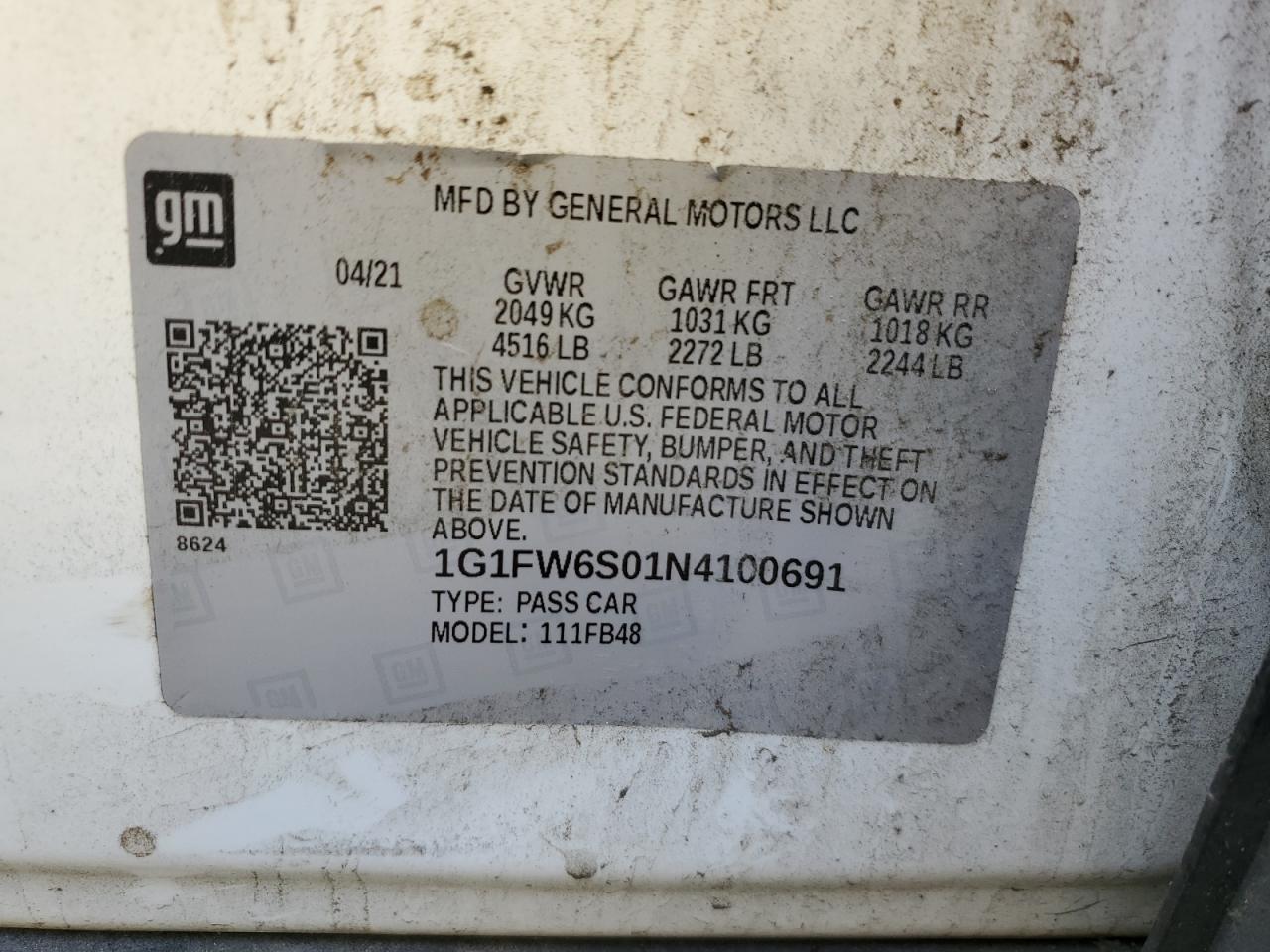 2022 Chevrolet Bolt Ev 1Lt VIN: 1G1FW6S01N4100691 Lot: 56290225