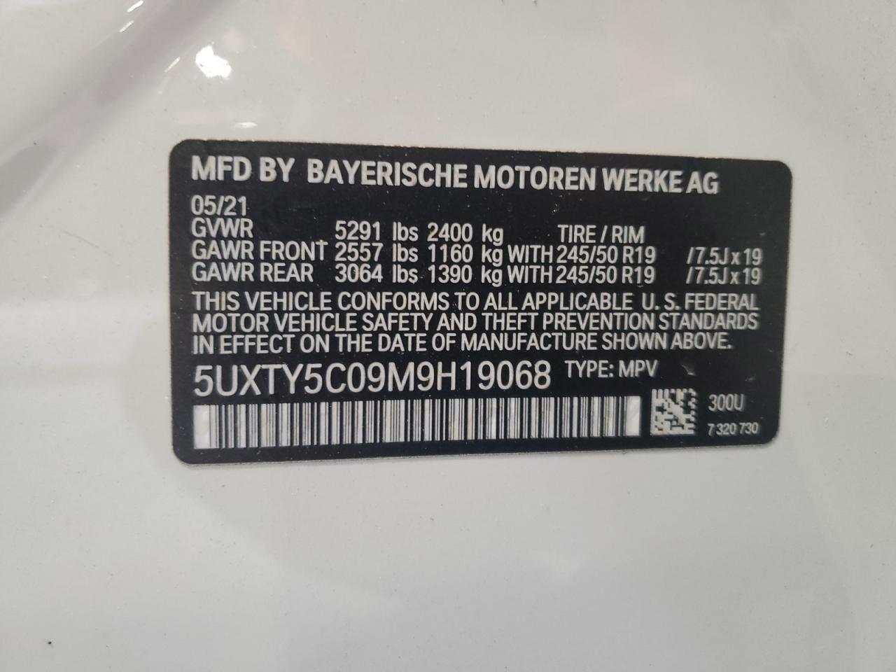 2021 BMW X3 xDrive30I VIN: 5UXTY5C09M9H19068 Lot: 56233565