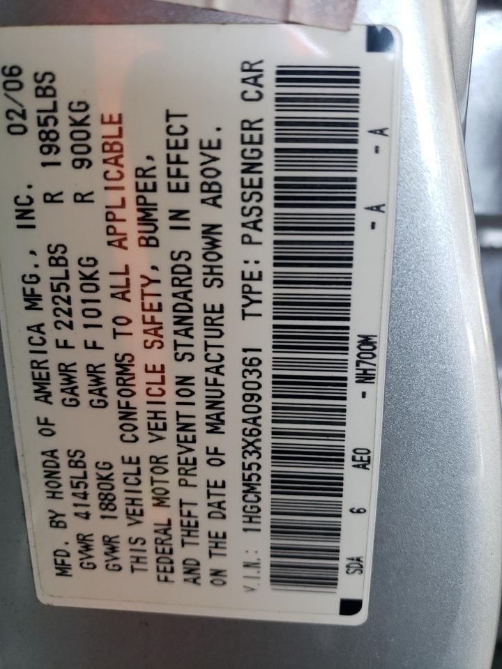 2006 Honda Accord Se VIN: 1HGCM553X6A090361 Lot: 57623265