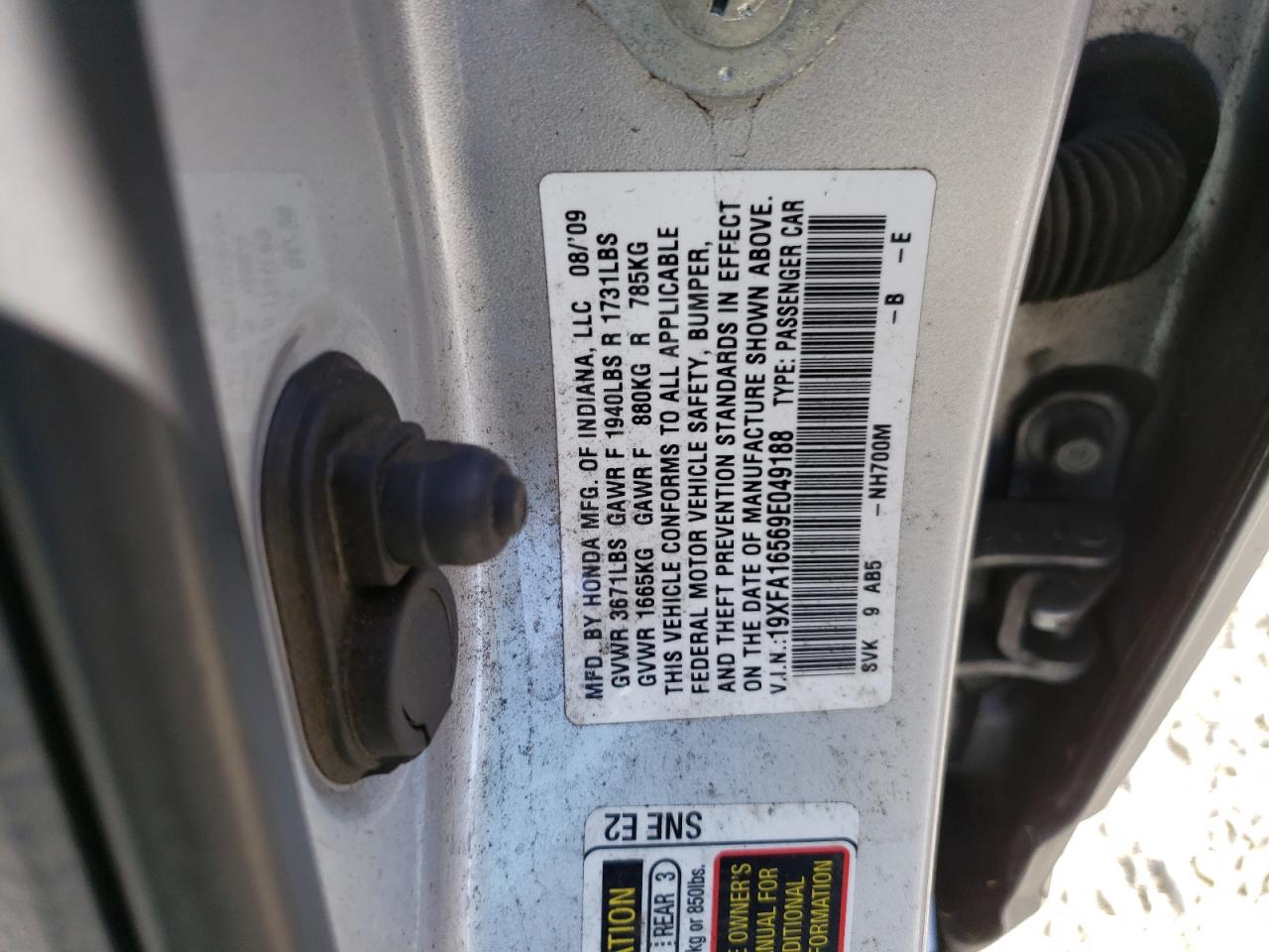 2009 Honda Civic Lx VIN: 19XFA16569E049188 Lot: 56997885