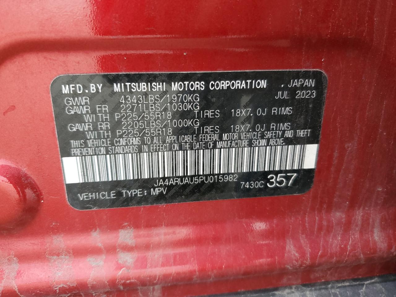 2023 Mitsubishi Outlander Sport S/Se VIN: JA4ARUAU5PU015982 Lot: 58028605
