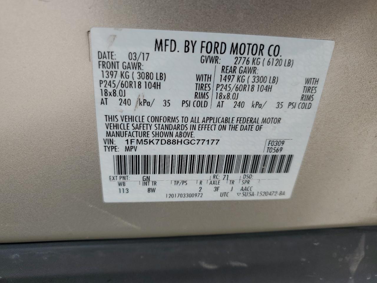 2017 Ford Explorer Xlt VIN: 1FM5K7D88HGC77177 Lot: 55355875